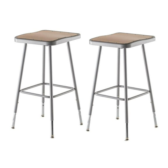 National Public Seating (2 Pack) NPS® 25"-33" Height Adjustable Heavy Duty Square Seat Steel Stool, Grey
