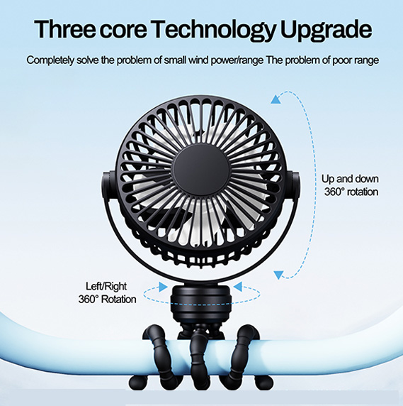 Portable Baby & Travel Stroller Fan with Flexible Octopus Tripod and Quiet Operation