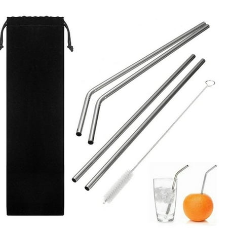 Drinking Straws Reusable Stainless Steel Straws 5 2pcs 10.5 inch Bendy Straws+ 2pcs 10.5 inch Straight Straws+1pcs 9.5 inch Cleaning Brush