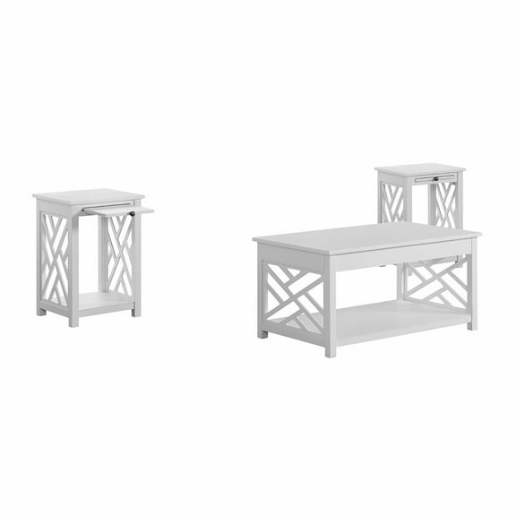 Alaterre Furniture Coventry 36" Wood Coffee Table and Two End Tables with Tray Shelf - White