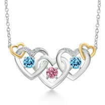 Gem Stone King 925 Silver and 10K Yellow Gold Pink Lab Grown Diamond Swiss Blue Topaz Heart Shape Pendant Necklace for Women (1.02 Cttw, with 18 inch Chain)