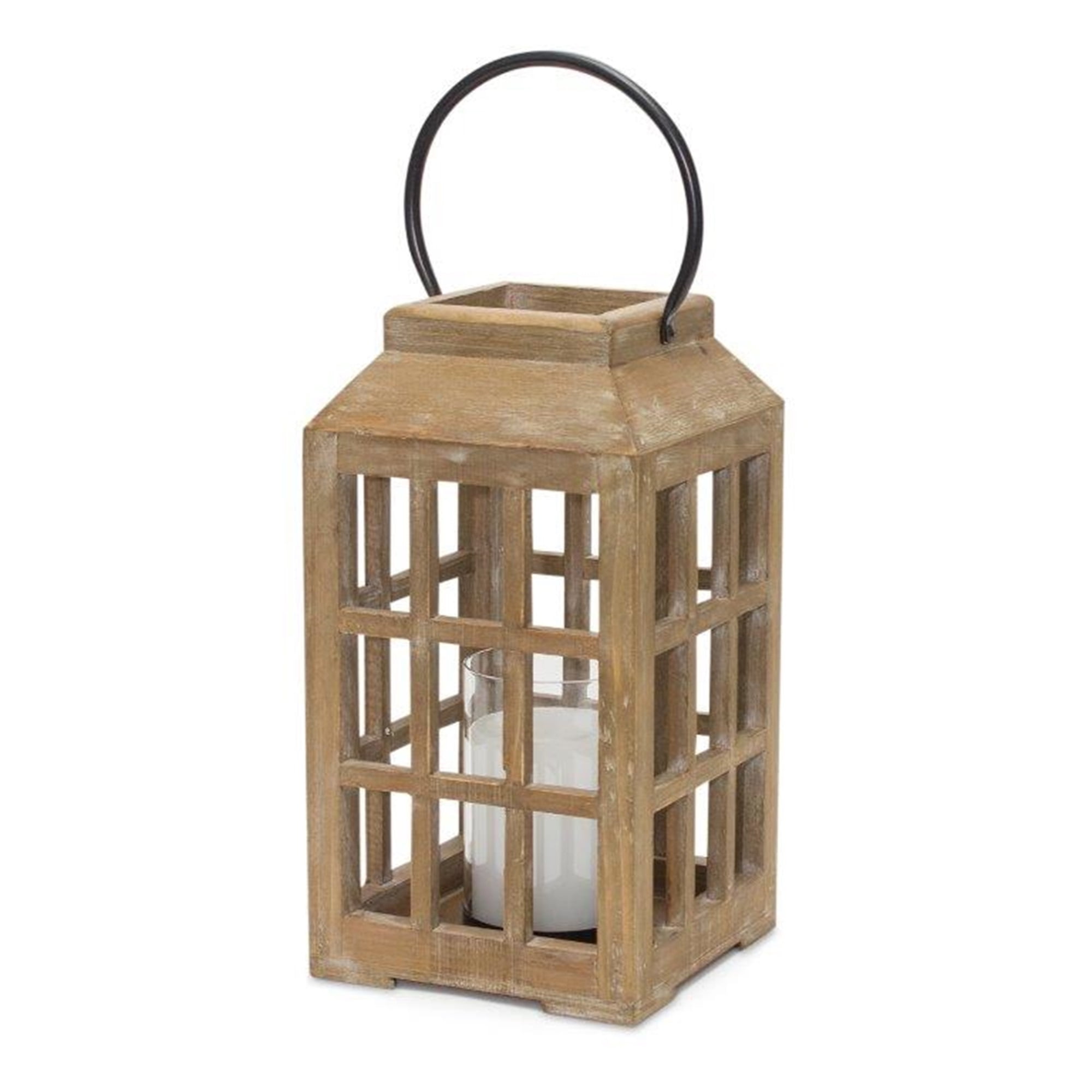 Lantern 6.75"D x 17"H Wood/Glass