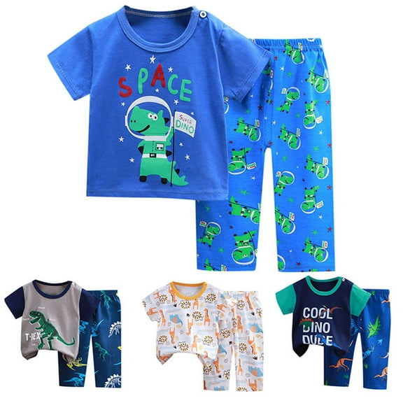 Gyexs Toddler Dinosaur Clothes for Boys Size 3-4 Summer Pants Sets 2 Piece Outfits Loungewear Tops and Pants (Homewear, Blue)