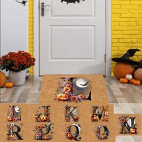 SHENGXINY 1PCS Halloween Front Door Mat with Pumpkin Patterned , Absorbent Muddy Dirt , Heavy Duty Durable Waterproof Super Absorbent Welcome Mat, Home Decorative 2'0'x1'4' Orange