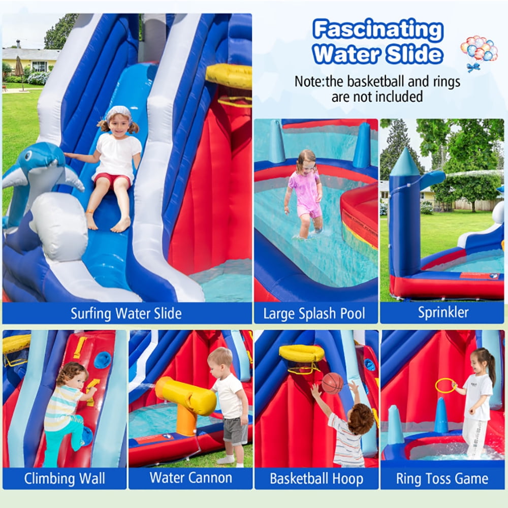 Aimee Lii 6-In-1 Inflatable Water Park with 735W Blower, Bounce House Water Slide