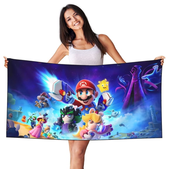 Saiise Mario Print Beach Towel - Quick Dry Towel,Sand Free Beach Towel, Compact Travel Beach Towel,Lightweight Beach Towel, Large Beach Towel (55” x 27.7”)