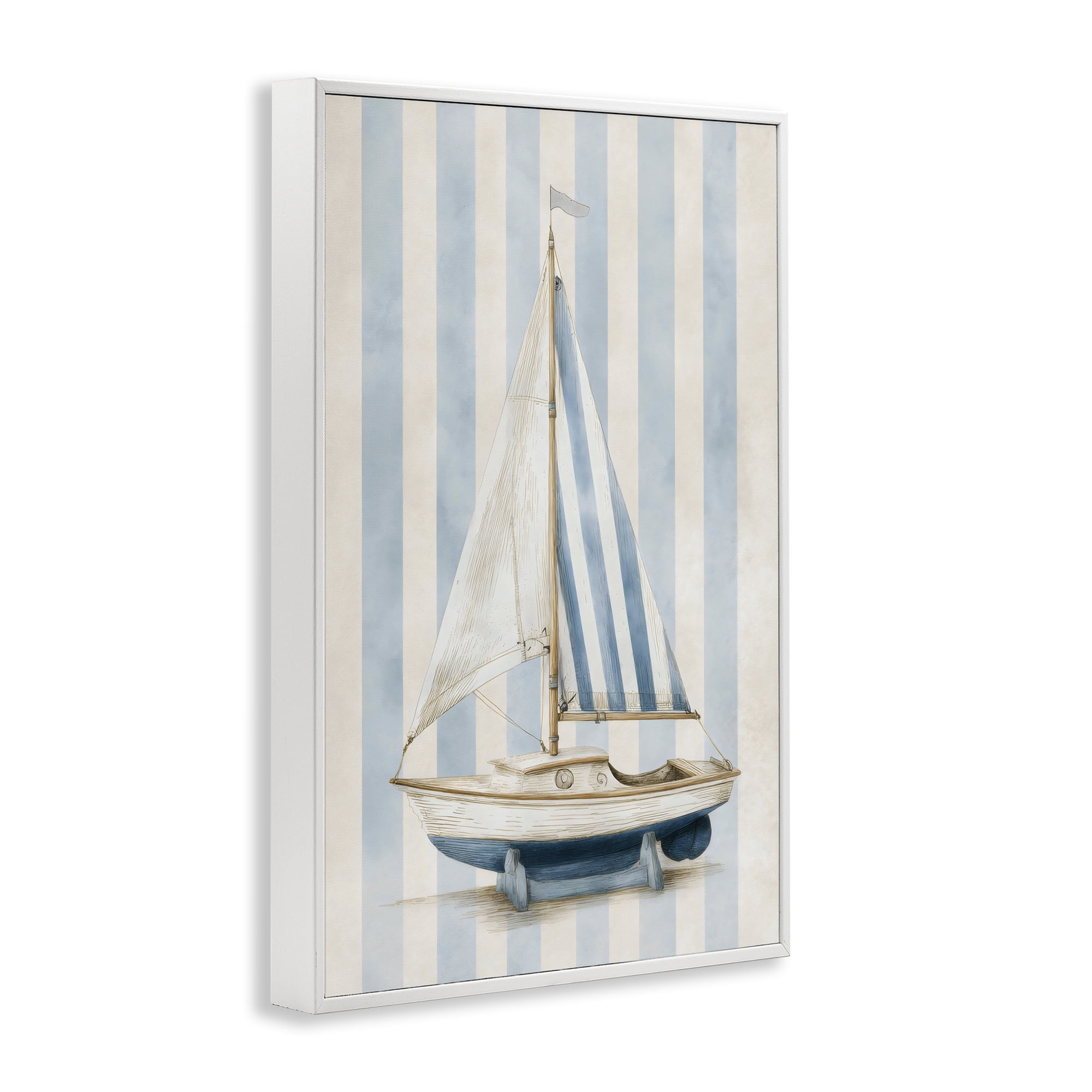 Stupell Industries Seaside Stripes Sailboat White Framed Giclee Art, design by Petal Prints Design
