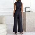 thumbnail image 3 of Women's Sleeveless V-Neck Wide Leg Jumpsuit with Belted Waist Elegant Dressy Casual Outfit, 3 of 5
