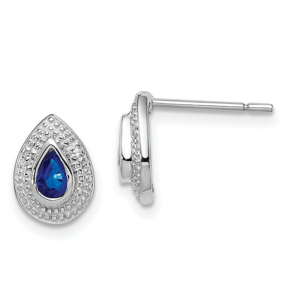 Primal Silver Sterling Silver Rhodium Dark Sapphire and Diamond Post Earrings