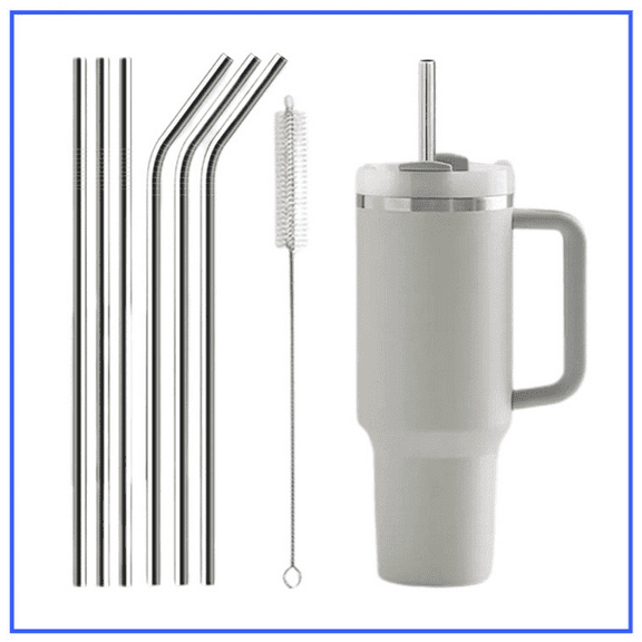 6PCS 12-Inch Stainless Steel Straws, Compatible with Stanley Adventure Quencher 40oz Tumbler, Reusable Metal Straws with Cleaning Brush, 3 Straight and 3 Bent with Cleaning Brush