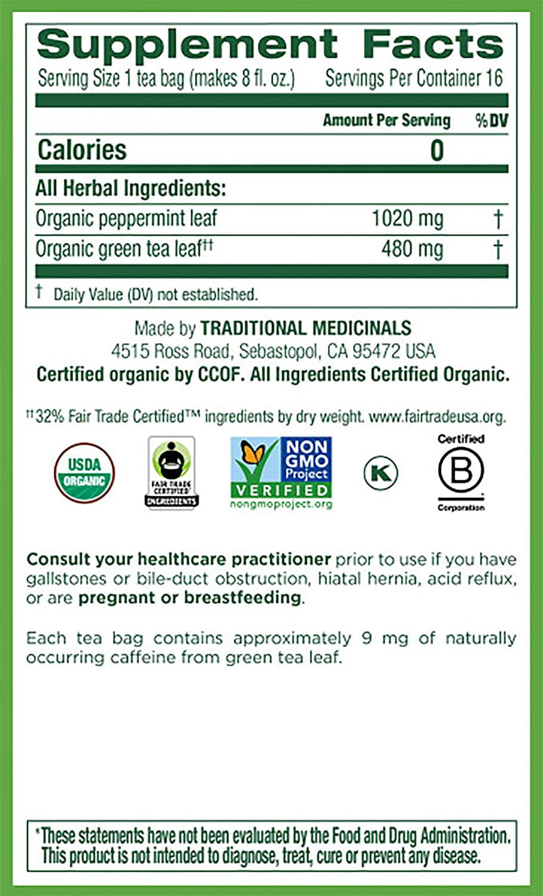 Traditional Medicinals Green Tea Peppermint Green Tea Organic, 16 CT (Pack of 3)