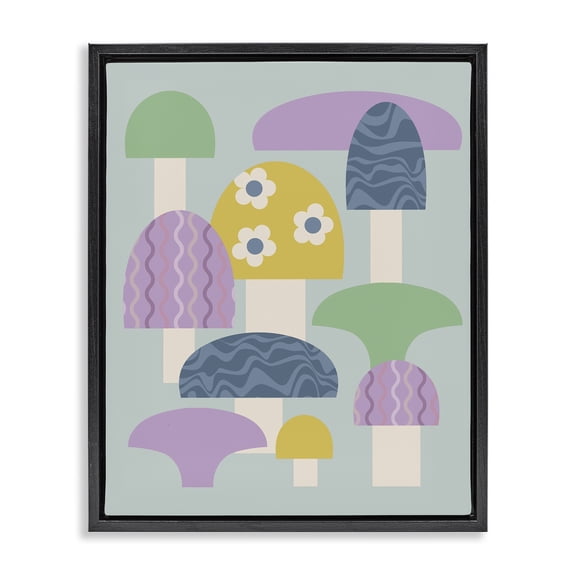 Stupell Industries Modern Pastel Retro Mushrooms Black Floating Frame Canvas Art, 25 x 31, by Lil' Rue