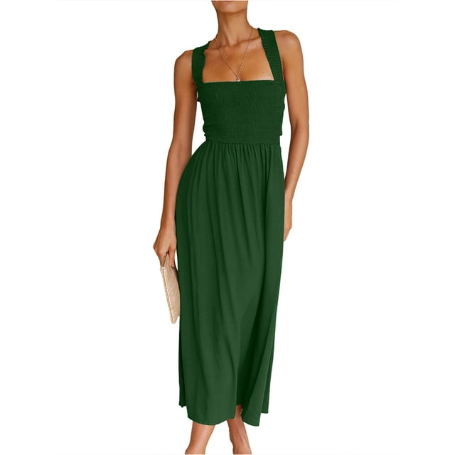 xiaxaixu Robe d'Été Décontractée pour Femmes Dos Nu Couleur Unie Robe Longue Froncée Mode Robe à Nouer Croisée