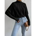 thumbnail image 4 of Women Knitted Bat Sleeve Solid Long Sleeve Mock Neck Sweaters Black S, 4 of 7
