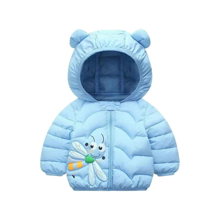 

Dadaria Toddler Jacket 12Months-5Years Toddler Kids Baby Boys Girls Fashion Cute Cartoon Dragonflies Pattern Windproof Padded Clothes Jacket Hooded Coat Blue 3-4 Years Toddler