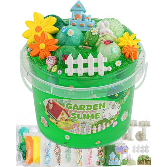 SHIQI-Garden Green Slime Kit for Girls & Boys Ages 8-12, Slime Bucket with Slime Clay, 10 Packs of Add-ins, Slime Party Favors for Kids, Sensory Toys Birthday Easter Hallowmas Christmas Girls & Boys