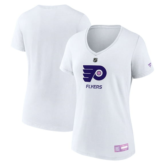Women's Fanatics White Philadelphia Flyers 2024 Hockey Fights Cancer V-Neck T-Shirt