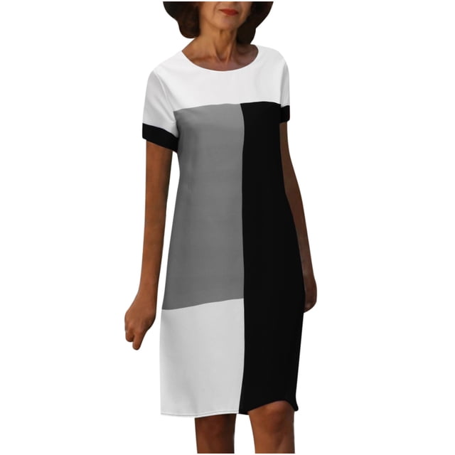 Birdeem Robe Décontractée à Manches Courtes Imprimée Col Rond Mode Décontractée Taille Mi-Jupe