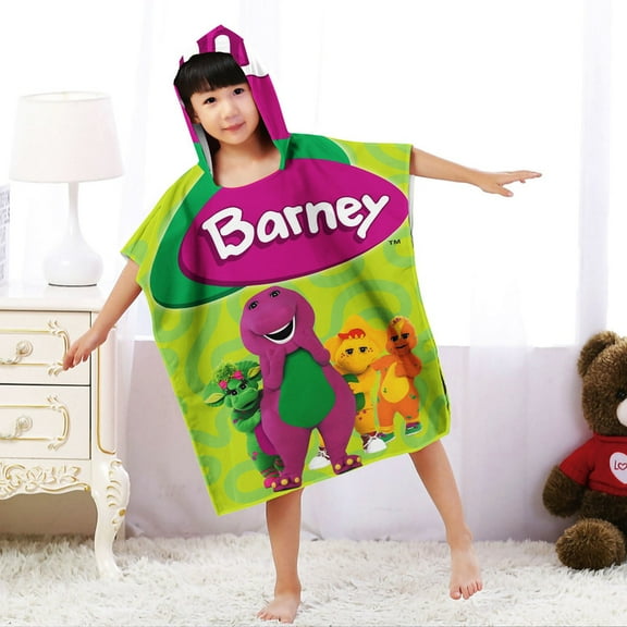 Barney & Friends Hooded Poncho Towels, Soft & Absorbent Microfiber Beach Towel, Swimming Pool Changing Robe Bathrobe Bath Towel