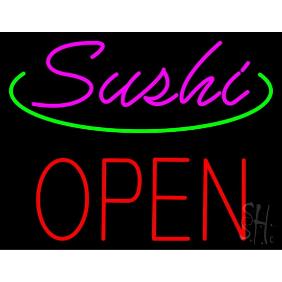 Pink Sushi Block Open LED Neon Sign 15 x 19 - inches, Clear Edge Cut Acrylic Backing, with Dimmer - Bright and Premium built indoor LED Neon Sign for restaurant window and interior decor.
