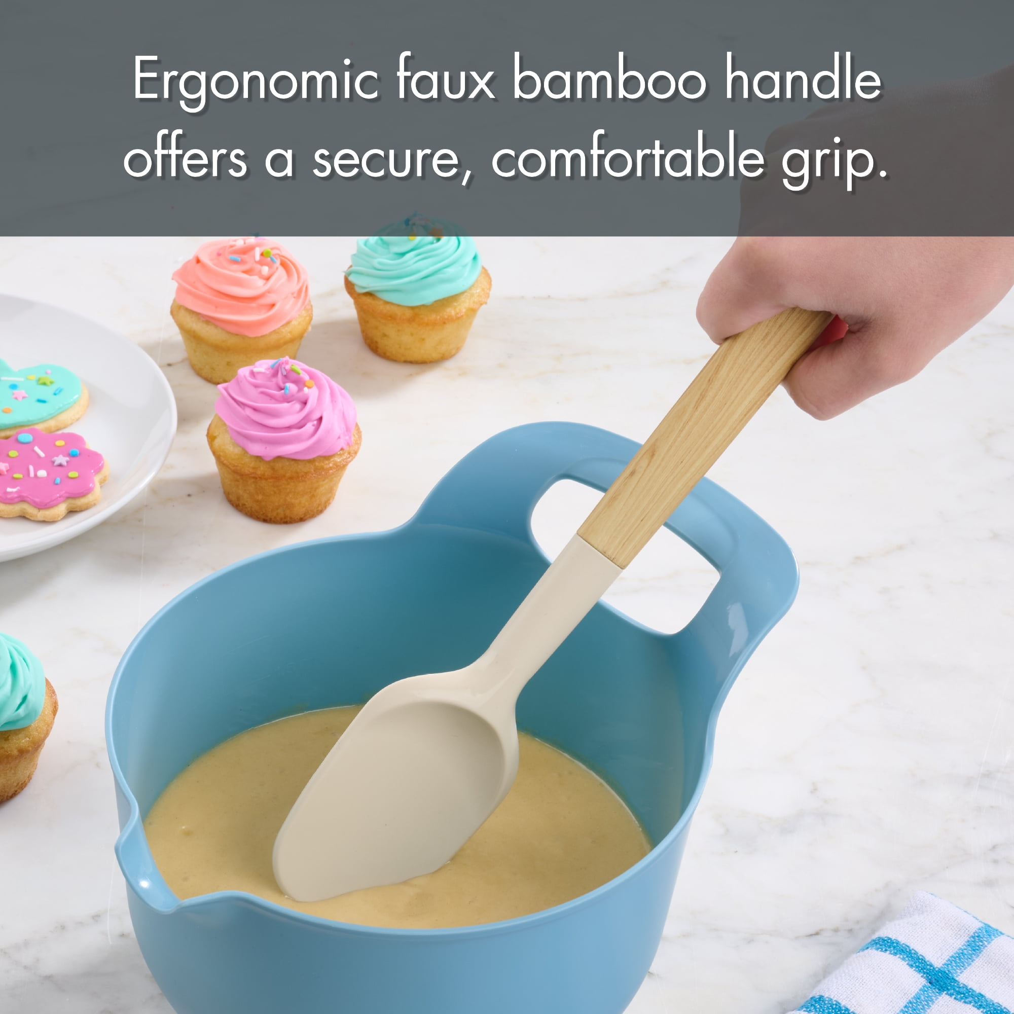 Mainstays Silicone and Faux Bamboo Spoonula, Light Gray