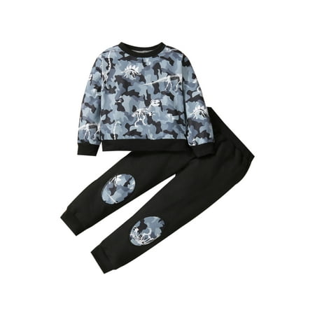 

JBEELATE Toddler Baby Boy Dinosaur Print Long Sleeve Tops+Patchwork Elastic Waist Trousers