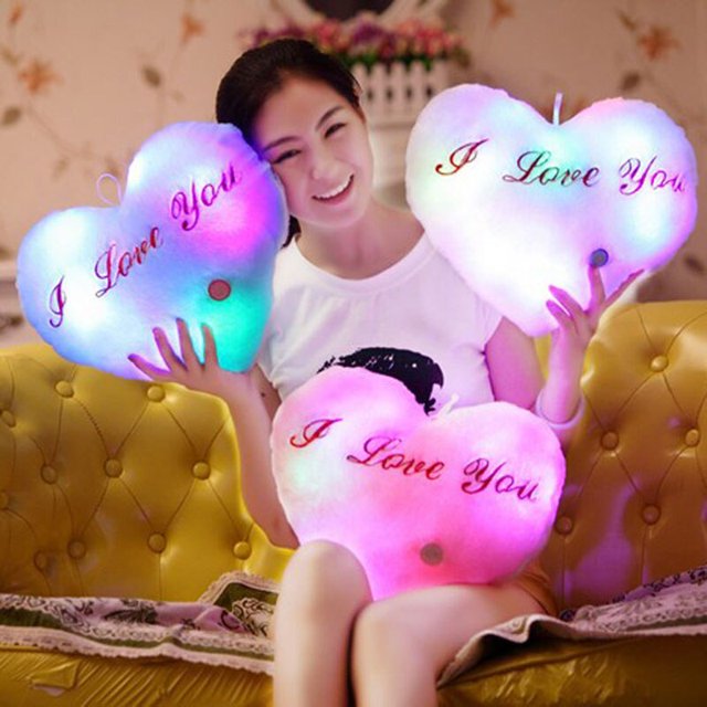 Pillow Love Shaped Plush Pillow Stuffed Plush Glowing Colorful Stars Cushion Led Light Toys Gift For Kids Xmas Gift heqiyong LED