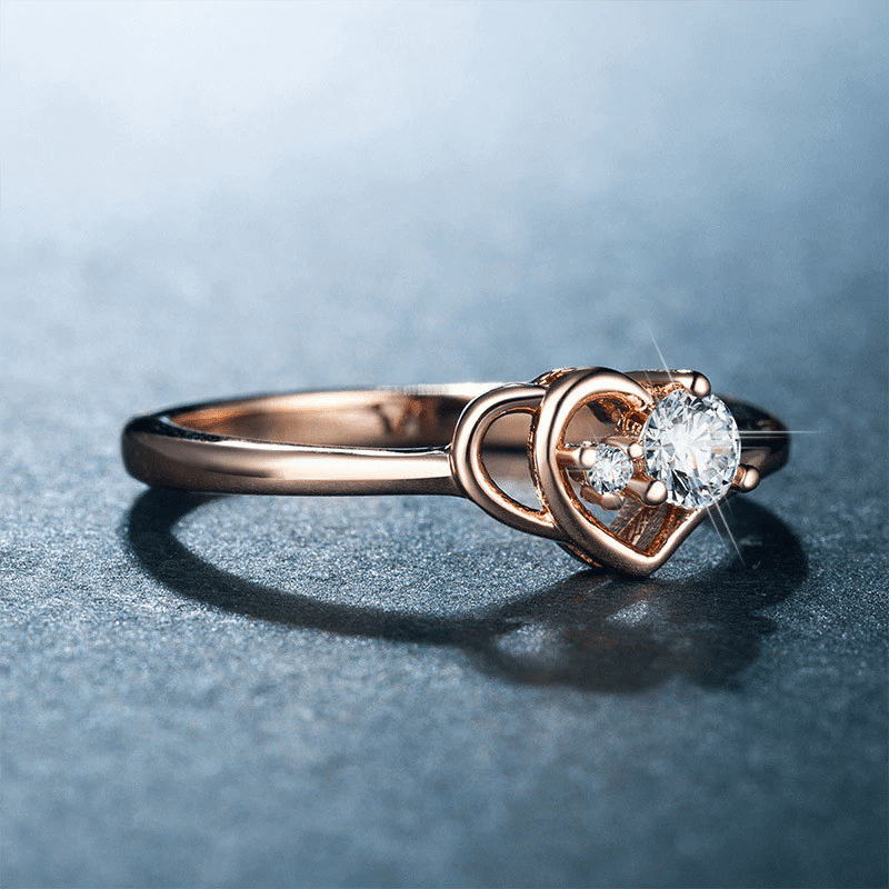 HeartsAndYou 0.5ct Round Cut Moissanite Engagement Ring for Women 18k Rose Gold Over Silver Stackable Solitaire