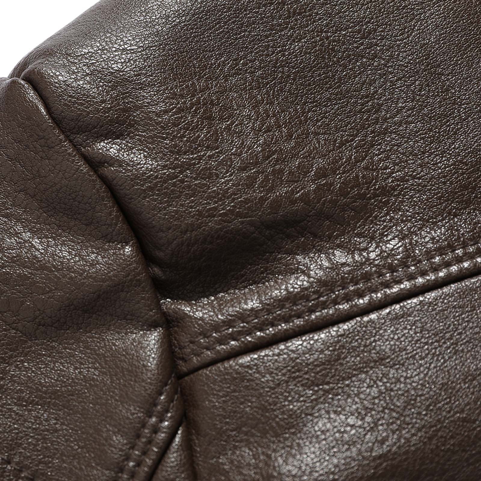 IROINNID Men's Long Sleeve Faux Leather Notch Lapel Hip-Length Jacket Solid Color Casual Mid-length Thicken Artificial Leather Turndown Slim Jacket Coats