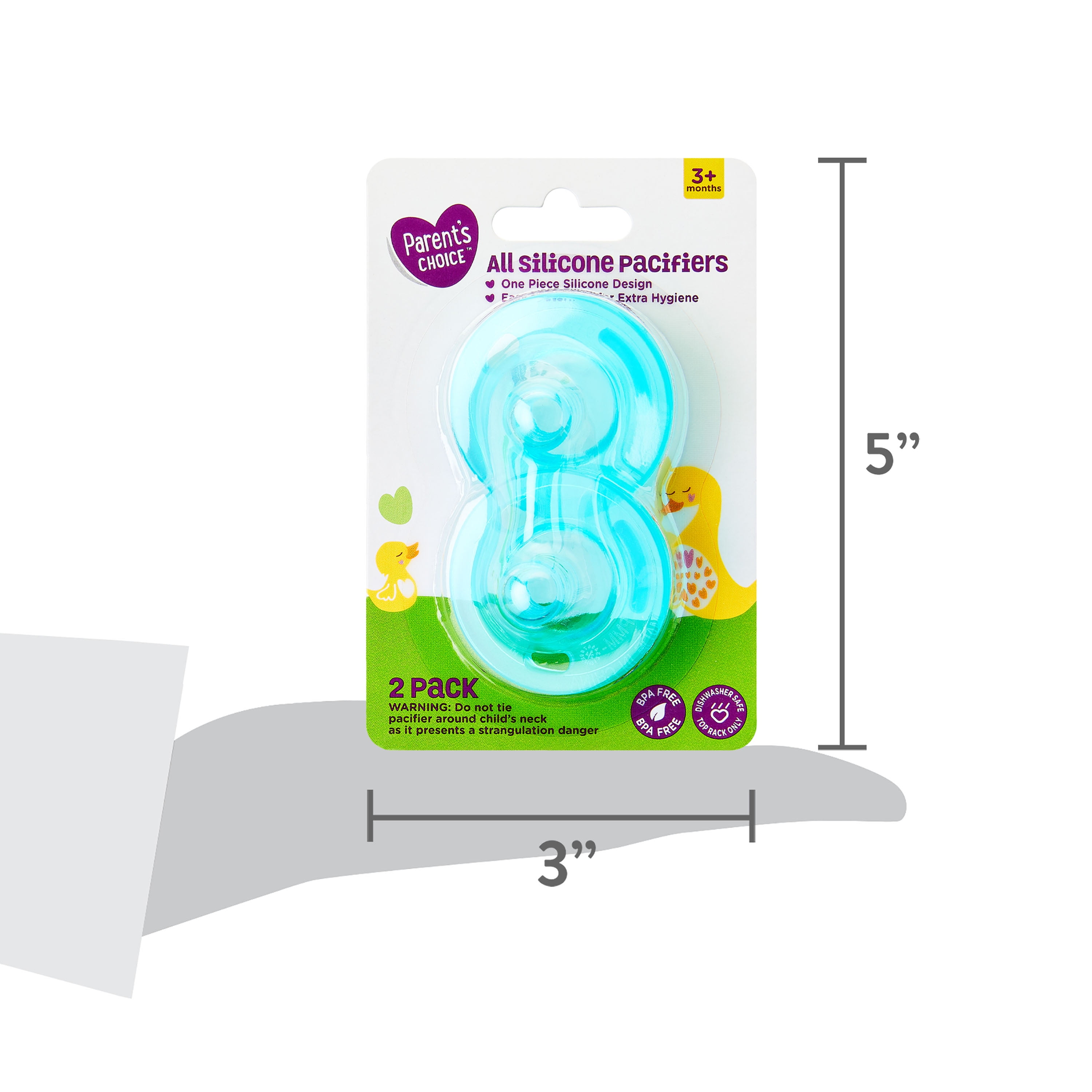 Parent's Choice All Silicone Pacifier, 3 Months+, Unisex, 2 Pack