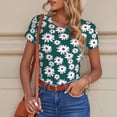 thumbnail image 6 of KLL Women 's Crew Neck Bodysuit Jumpsuits Daisies Flowers Print Short onesies Stretch T Shirts, 6 of 7