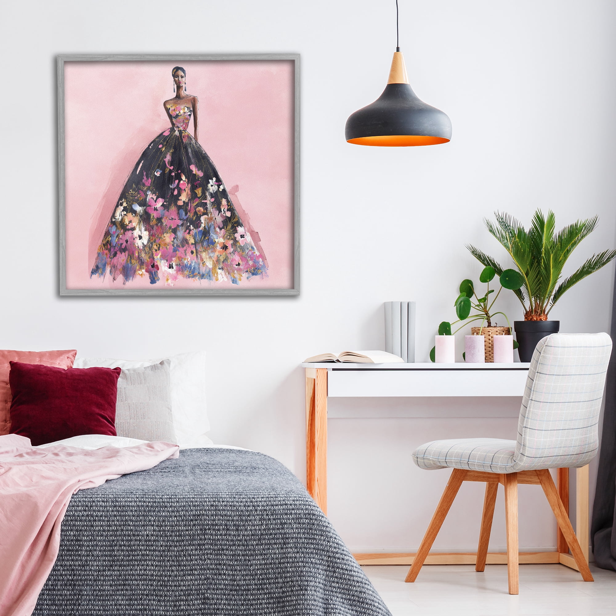 Stupell Industries Floral Reverie Gown Gray Framed Giclee Art, design by Svetlana Aleynikova