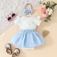 thumbnail image 6 of Baby Girl Easter Outfit Girls Short Sleeve Easter Cartoon Rabbit Prints Romper Bodysuits Dress Headbands Set My First Easter Light Blue 9 Months-12 Months, 6 of 6