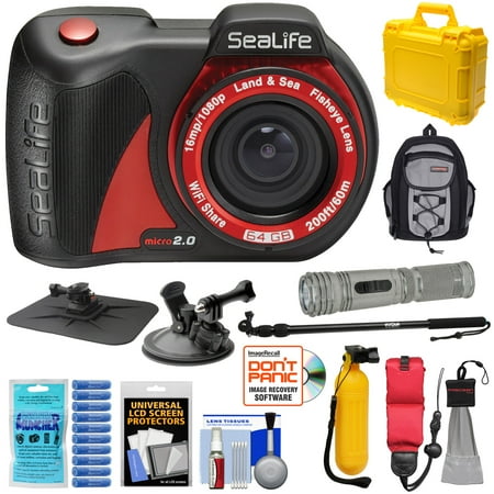 SeaLife Micro 2.0 64GB Wi-Fi Underwater Digital Camera with Suction Cup & Buoy Mount + Extension Pole + LED Torch + Backpack + Hard Case + Kit