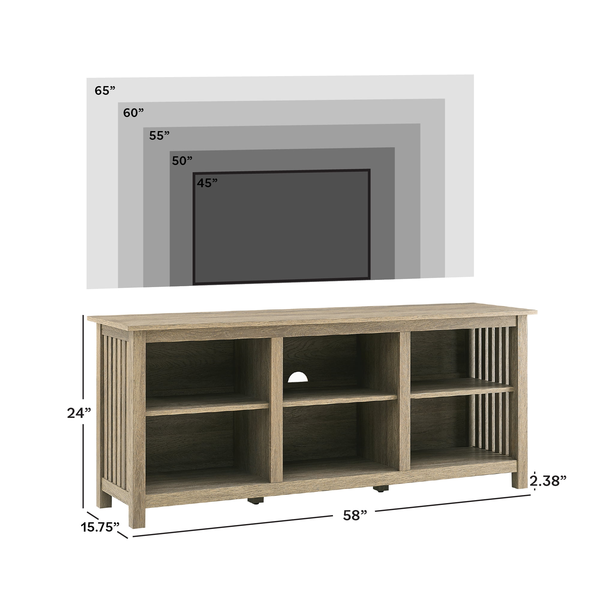 Walker Edison Mission Slatted Side TV Stand for TVs up to 65”, Driftwood