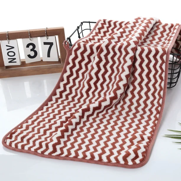 Zhuge Juego de 2 toallas de microfibra para adultos, de 75 x 35 cm, súper suaves, de secado rápido, ligeras, sin pelusa, absorbentes y a rayas (café ondulado).