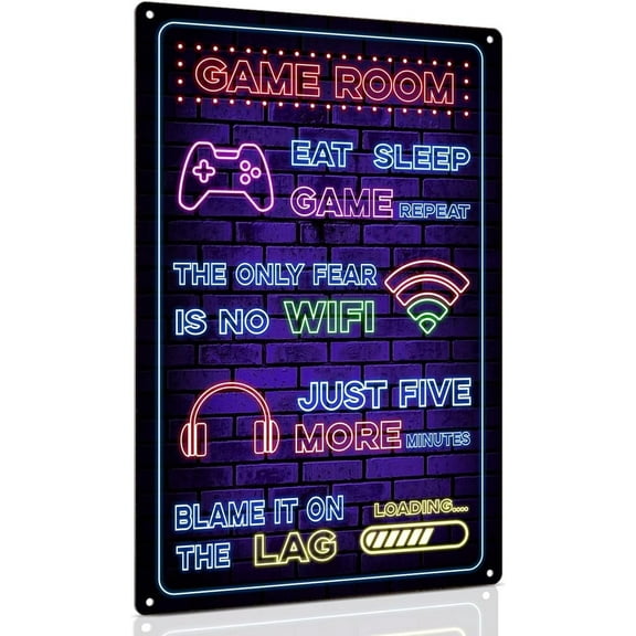 Funny Gaming Sign Metal Poster Gift for Boys Gamer Room Decor 8 x 12 Inch