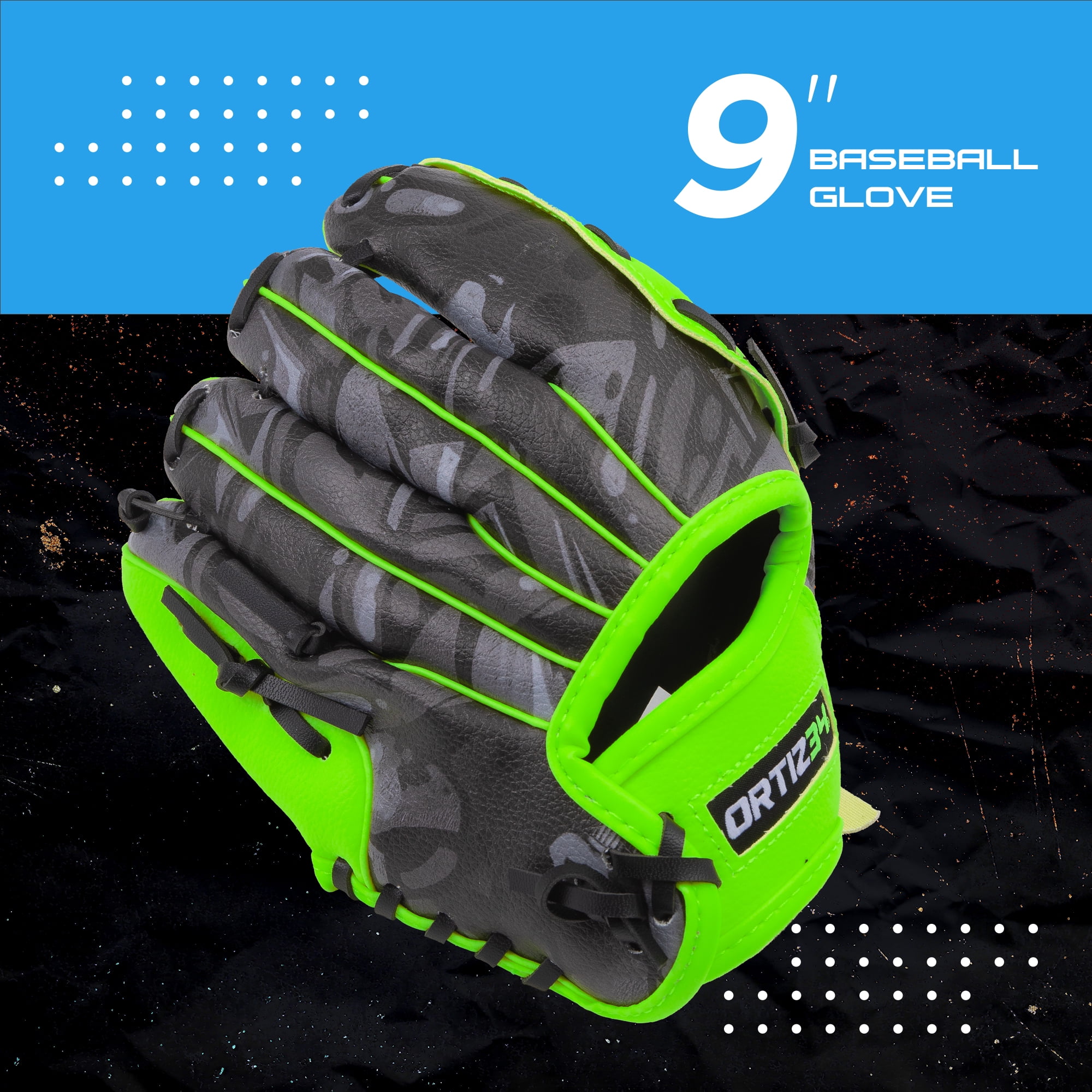 Ortiz34 Youth T-Ball Set, 25" Aluminum Bat (-10 Drop), Foam Core T-Ball, 9" Lightweight Glove, Graffiti Print