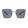 thumbnail image 2 of Womens Luxury Rimless Beveled OG Plastic Wood Buff Arm Metal Sunglasses Gold Black - Black, 2 of 4