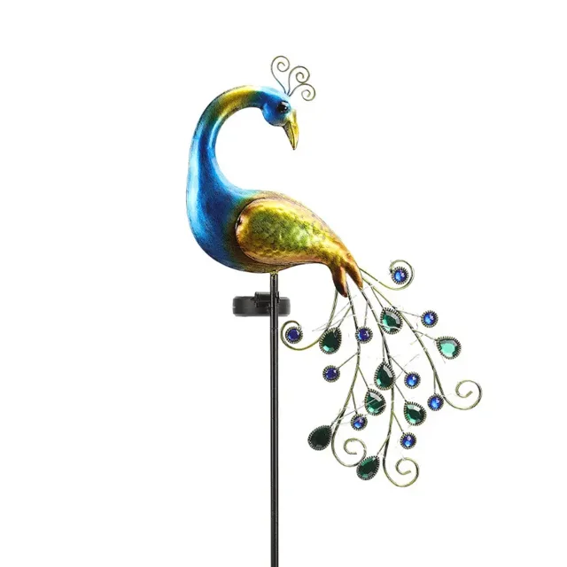 Luces solares decorativas para exteriores, estacas solares para jardín de pavo real, luces decorativas de metal para exteriores, luces decorativas LED impermeables para caminos, patios y pai