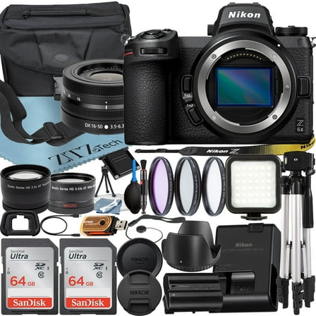 Nikon Z6 II Mirrorless Camera with NIKKOR Z DX 16-50mm VR Zoom Lens   SanDisk 64GB Card   Case   Wideangle   Tripod   ZeeTech Accessory Bundle