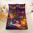 thumbnail image 5 of Homewish Death Skull Bed Sheets,Retro Bookshelf Full Size Sheets,Purple Gold,Halloween Bed Set,4 Pieces,1 Flat Sheet, 1 Fitted Sheet and 2 Pillowcases, 5 of 6