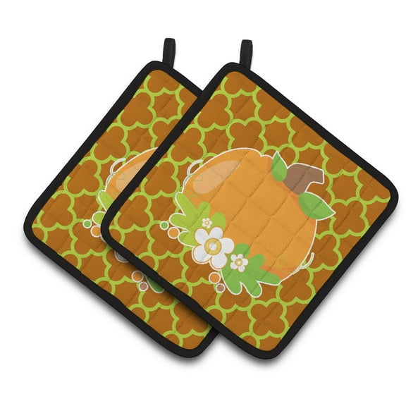 Fall Pumpkin Orange Quatrfoil Pair of Pot Holders