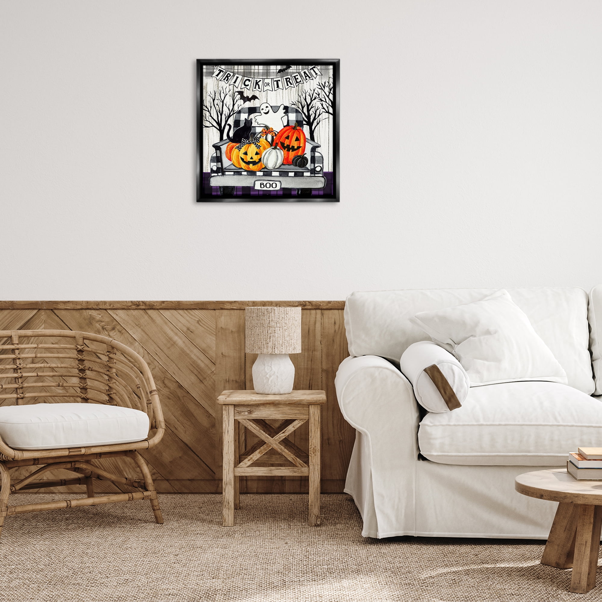 Stupell Industries Halloween Filled Truck Holiday Painting Black Floater Framed Canvas Art Print Wall Art, 25 x 25