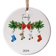 Wadada Christmas Ornaments 2024,Our First Christmas As A Family of 4 Ornament Unique Family Ceramic Baby 1st Xmas Ornaments New Parents Gifts for Couples Mom Dad Newborn Girls Boys Xmas Tree Decor