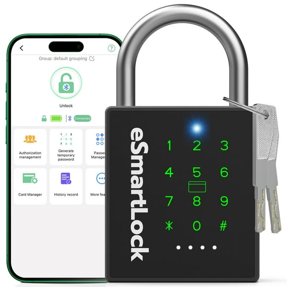 Dhiedas New Smart Padlock with Key, Heavy Duty Combination Padlock, RFID Pad Lock with Codes Bluetooth APP Access, Outdoor Waterproof Electronic Key Lock for Gate Fence Shed L
