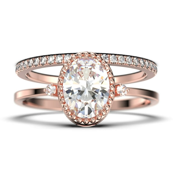 Beautiful Boho And hippie 1.85 Carat Oval Cut Diamond Moissanite Engagement Ring, Wedding Ring, One Matching Band in 925 Sterling Silver With 18k Rose Gold Plating Romanic Gift For Her