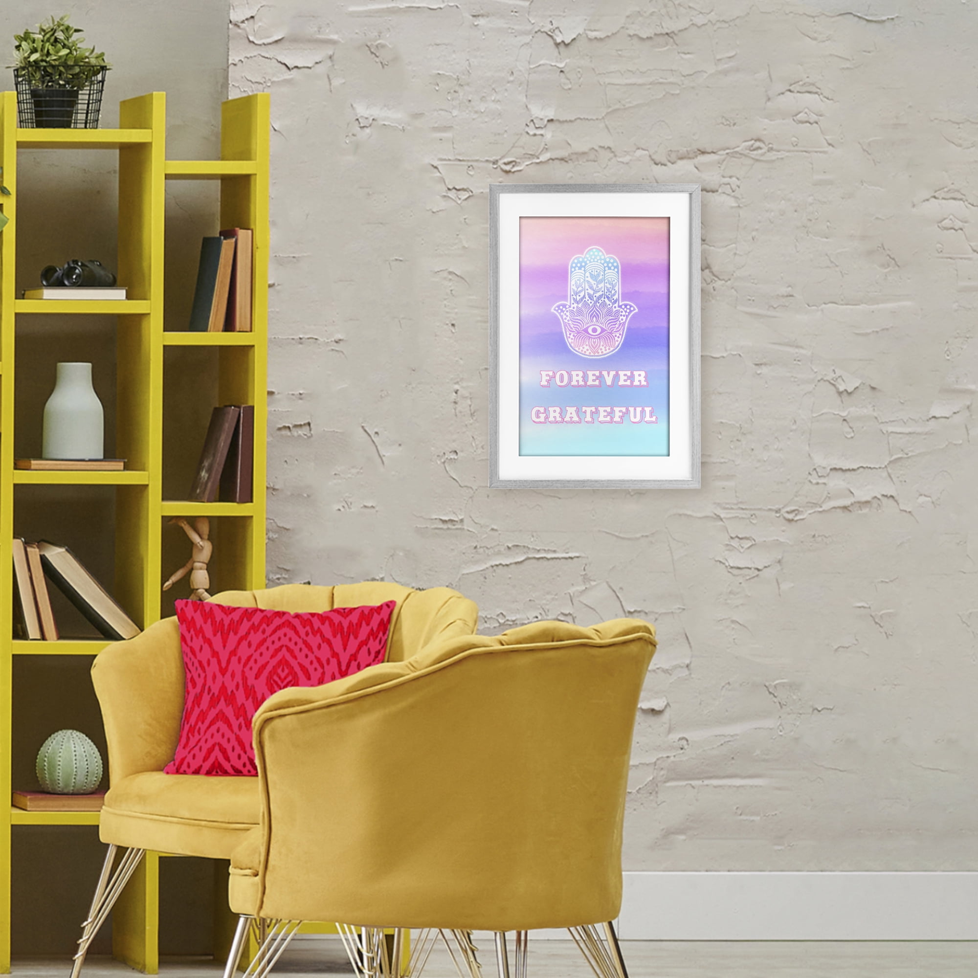 Stupell Industries Forever Grateful Hamsa Gray Framed Print Under Glass, design by Pooja Dave