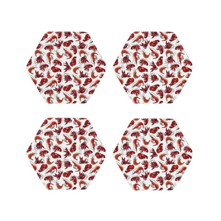 

Drink Coasters Set of 4 Funny Shrimp Leather Coasters for Coffee Table Protector Heat Resistant Cute Coasters for Home Decor Housewarming Gifts Bar Kitchen 4 Inch Hexagon