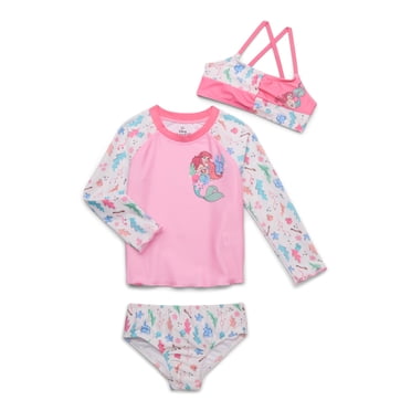 Character Toddler Girl Rash Guard and Bikini Swimsuit Set, 3-Piece, Sizes 12M-5T